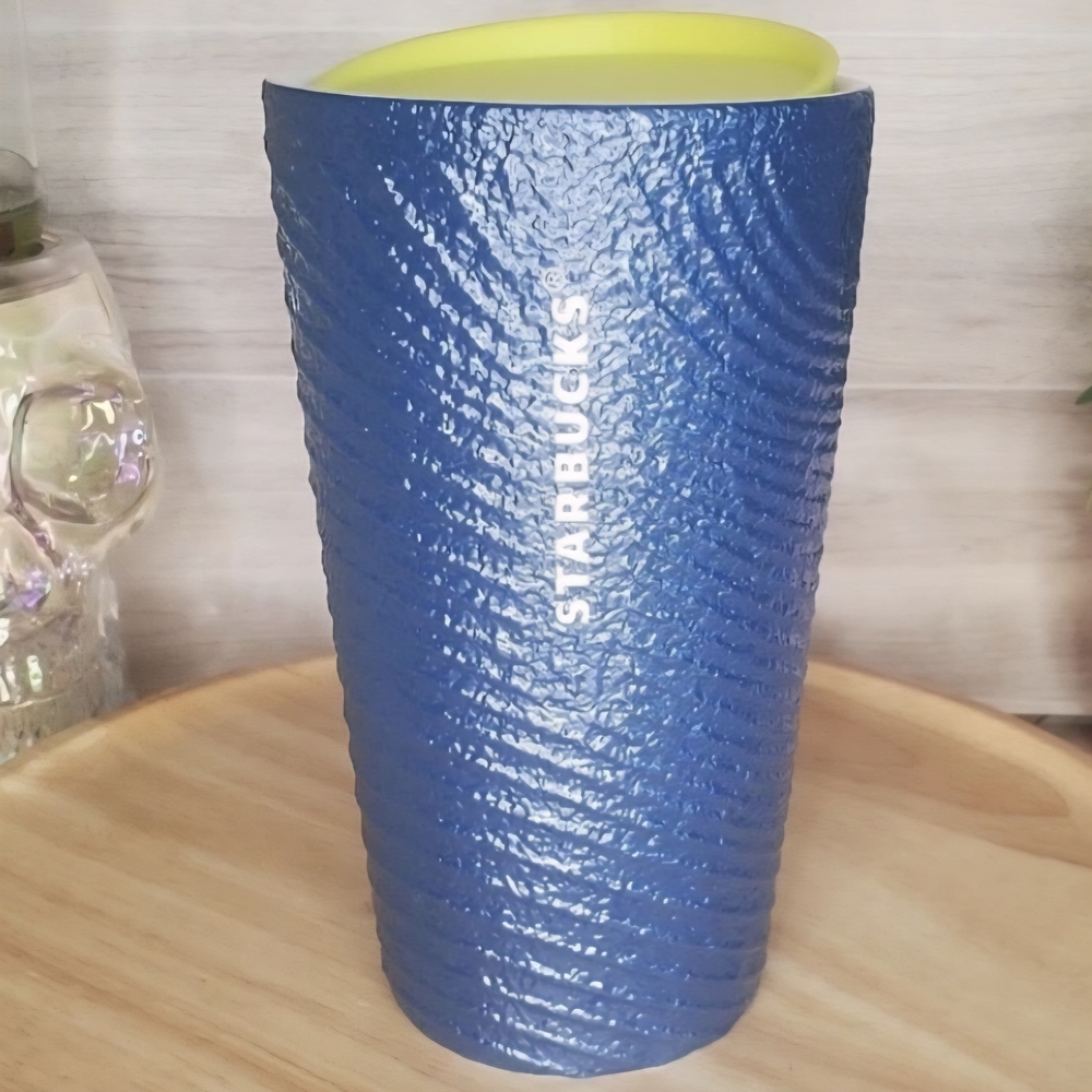 Starbucks Blue and Yellow Coffee Tumbler with Textured Design